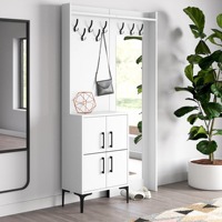 Porte-manteau mural moderne blanc durable en mélamine, panneau de particules, arbre de hall, avec miroir, rangement pour chaussures, plusieurs étagères