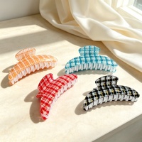 Ume Wholesale Custom Logo 12cm Jumbo Acrylic Hair Claws Plaid Checkerboard Jaw Clip for Extra Thick Hair Bulk