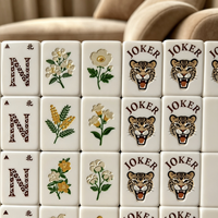 Jeu de Mahjong Américain de Luxe Personnalisé en Acrylique avec 160 Tuiles, Motif Famille de Léopards, Poudre d'Or, Artisanat de Collection