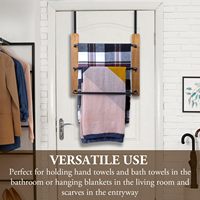 Porte-serviettes à 3 niveaux à suspendre sur la porte, en bois massif et métal noir mat, pour salle de bain