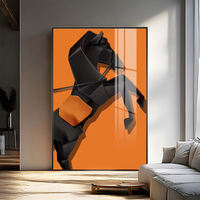 Peintures murales modernes en verre et porcelaine de cristal, personnalisées, de luxe, représentant un paysage animalier (cheval), avec éclairage LED, pour la décoration intérieure du salon