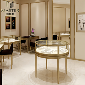 ויטרינת תצוגה לתכשיטים MASTER Circle, מסגרת נירוסטה מוזהבת, קוטר 100 ס\\\"מ, ויטרינה מעוקלת עם זכוכית מחוסמת - Product Image 6