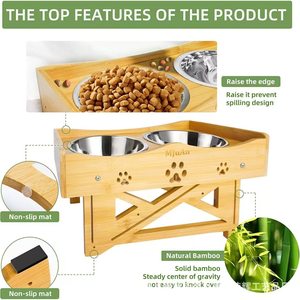 Soporte de madera para alimentar mascotas con dos tazones y altura ajustable para perros y gatos - Product Image 5