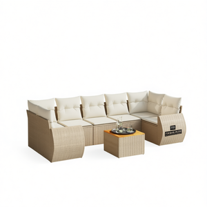 Conjunto de Sofás de Jardín de Ratán Beige, 6 Plazas, Muebles de Exterior Resistentes a la Intemperie, Diseño Contemporáneo - Product Image 1