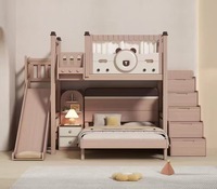 Französisches Design Kinder-Etagenbett Multifunktionales Hochbett mit Schubladen und Rutsche für Schlafzimmer