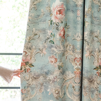 Rideaux occultants européens à motif pivoine, plissés à la française, bleu sarcelle et rose floral, pour salon, style minimaliste, vente en gros au mètre