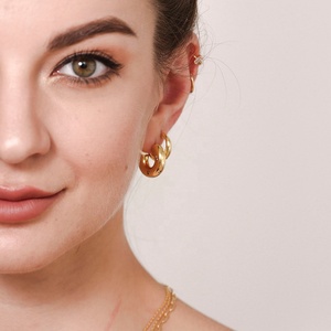 Pendientes de aro grueso de Plata de Ley 925 y oro de 18K, pendientes dorados de estilo Vermeil, para mujeres - Product Image 5