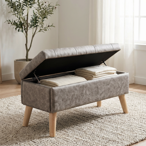 Banc de rangement ottoman de 32 pouces de large, repose-pieds rembourré avec plateau intégré pour un rangement supplémentaire, utilisation au bout du lit - Product Image 3