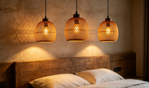 Paralume <span class=keywords><strong>in</strong></span> Bambù Intrecciato Naturale, Design Testurizzato Speciale, Lampada a Sospensione Minimalista per Soggiorno e Arredamento Casa - Product Image 6