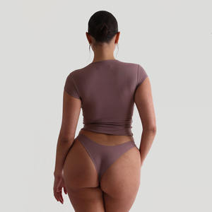 2025 गर्मियों में महिलाओं की फसल शीर्ष सांस लेने योग्य फिटनेस कैप आस्तीन हल्के स्ट्रेची नरम क्रेवनेक फिट बेबी - Product Image 5