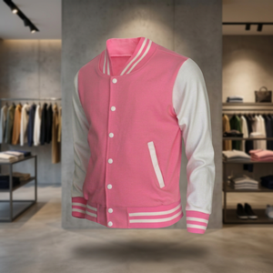 Blouson universitaire unisexe rose et blanc à blocs de couleur, style sportif, avec boutons-pression et poches, vente en gros, fournisseur de LOGO personnalisé 2026 - Product Image 2
