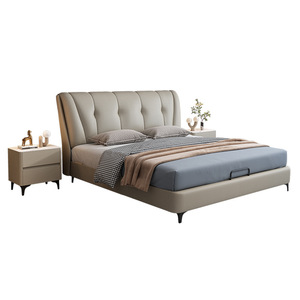 Lit en cuir moderne 1,8 m avec rangement intégré, cadre bas, mobilier de chambre à coucher - Product Image 2