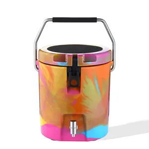 Outdoor 8L New design Color Mixing Insulated Beer Jug Custom logo Round Hard Cooler Bucket with Handle and Faucet