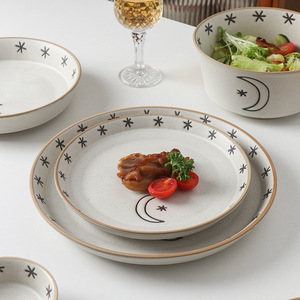 Ensemble de ménage beau bol en grès plat soleil lune étoile couverts bol et assiettes ensemble - Product Image 4