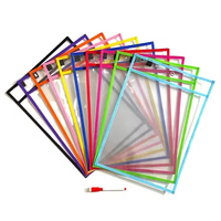 Fundas de PVC Transparente Reutilizables para Lápices de Borrado en Seco, Hojas Negras para Uso en el Aula, Material Escolar para Niños, Suministros de Oficina