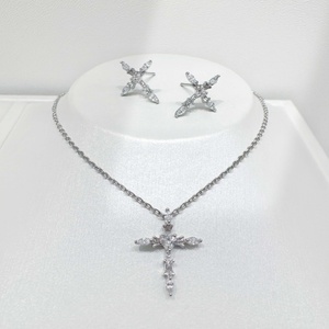 custom plata 925 sterling <b>Silver</b> <b>cross</b> gold plated jewelry set hip hop cubic zirconia wedding women necklace and <b>earring</b> sets - Product Image 4