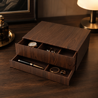 Boîte à tiroir en papier grain de noyer personnalisée, boîte cadeau rigide à double couche avec insert de séparation pour l'emballage de bijoux et de montres