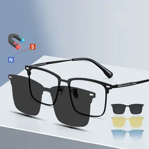 4 In 1 Magnetic Clip On Ultralight Prescription Clip On Polarized Sunglasses Custom Logo Sunglasses 2024 Newest Design