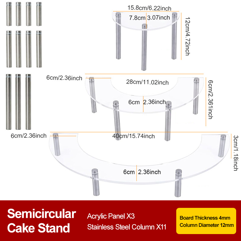 Transparent, 3 niveaux, colonne de pied d'acier inoxydable