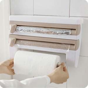 Multi-Functional Wall Mounted Foil and <b>Plastic</b> Wrap Dispenser with Paper Towel Holder and <b>Sliding</b> Cutter - Product Image 6