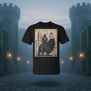 Camiseta vintage de caballero medieval montando un gato para mujer - Product Image 3