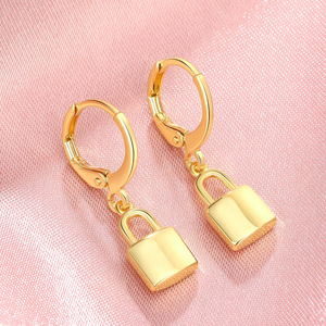 Orecchini pendenti a forma di lucchetto da donna, gioielli geometrici alla moda, regalo per l'uso quotidiano - Product Image 2