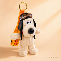 Porte-clés en peluche style motard, chien pug de 15 cm, rembourré en coton PP, avec casque d'aviateur, jouet pour enfants de 5 à 7 ans