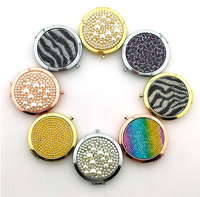 Mini miroir de maquillage bling double face personnalisé miroir de poche pour maquillage avec strass en cristal