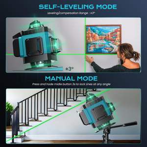 ميزان ليزر أخضر ذاتي التسوية بدرجة صناعية، 4D بزاوية 360 درجة، 16 خط، قابل لإعادة الشحن، مع حامل ثلاثي القوائم لتعليق الصور - Product Image 2