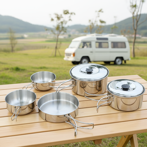 Manufacturer Wholesale Stainless Steel Non-Stick Portable Outdoor <b>Cookware</b> Camping Utensils 2-3 Person Three-piece <b>Set</b> Frying - Product Image 5
