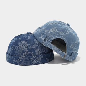 Cappello da Lavoro Senza Visiera in Denim Lavato Stile Hong Kong Ricamato a Mano Gua <span class=keywords><strong>Pi</strong></span> Mao - Minimalista, Vintage, Regolabile - Product Image 3