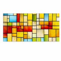 Panneaux d'art aux couleurs vives de style Mondrian, texture froissée, intercouche translucide, cloison décorative en verre pour séparateur de salon