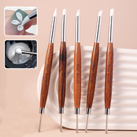 Stylo de modelage et de pointillage pour ongles, design bois de santal rétro, double tête en silicone et métal, stylo de gaufrage pour ongles, pinceau à ongles pour salon