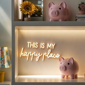 Letreros LED de Neón para Decoración de Paredes, 'Este <span class=keywords><strong>Es</strong></span> Mi Lugar Feliz', para Dormitorios de Adolescentes, Uso en Mesitas de Noche, con Interruptor Regulable y USB - Product Image 3
