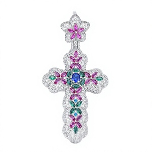 Colgante de Cruz Religiosa con Incrustaciones de Zirconia, Plata 925, Moissanita, Aleación, Amuleto Unisex para Regalo Cristiano - Product Image 1