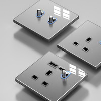 Prise murale standard britannique 13A avec charge rapide USB Type-C, panneau en verre trempé gris, prise électrique britannique moderne pour projet hôtelier