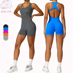 2024 Wholesale Autumn Seamless Beauty Backless Hip Lift Jumpsuit Women Gym Yoga One Piece Jumpsuit Playsuits