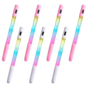 Wholesale creative LED Light glitter floating pen cute plastic pen liquid filled colorful gel pen