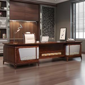 Mesa de Jefe de Madera Maciza, Nuevo Estilo Chino, Bordado en Ébano, Muebles de Oficina para Presidente, Gerente General, Taipan, Juego Completo - Product Image 6