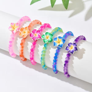 Set <span class=keywords><strong>de</strong></span> 6 Pulseras Elásticas <span class=keywords><strong>de</strong></span> Cuentas con Flores <span class=keywords><strong>de</strong></span> <span class=keywords><strong>Plumeria</strong></span> Tropical, Color Degradado Esmerilado, para Mujer, Verano, Playa - Product Image 3