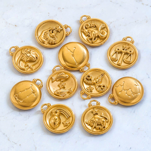 Pendentif breloque en acier inoxydable doré Zodiaque <span class=keywords><strong>de</strong></span> la mode pour la fabrication <span class=keywords><strong>de</strong></span> bijoux DIY, cadeau <span class=keywords><strong>de</strong></span> <span class=keywords><strong>naissance</strong></span> - Product Image 3