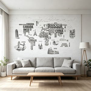 Papel Tapiz Mural con Diseño de Mapa Mundial y Lugares Emblemáticos, Impresión Digital, Fondo de Ladrillo <span class=keywords><strong>Blanco</strong></span>, Papel Tapiz para Decoración de Oficinas, Viajes y Hostales - Product Image 4
