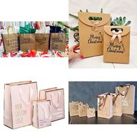 Sacs cadeaux en papier kraft brun avec poignées en corde, impression de logo personnalisée, sacs en papier kraft noir et blanc pour aliments, café, pain, à emporter
