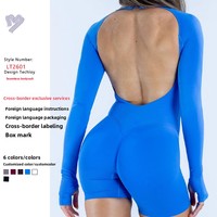 Sunny DF Nouvelle collection transfrontalière : Ensemble de sport et de fitness sans couture, à manches longues, dos nu, bretelles spaghetti, en Spandex/Nylon, avec short court, pour le yoga