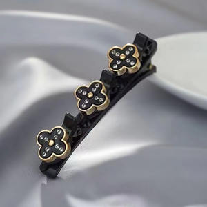 Pinces à cheveux tressées en pierre de cristal scintillante trèfle à quatre feuilles fleur hachée épingle à cheveux pince à bec de canard accessoires pour cheveux avec perles - Product Image 6