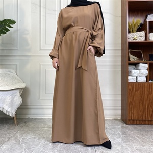 6673 #   Vestido Largo Maxi al por Mayor con Bolsillos Laterales, Puños Elásticos, Liso, Abaya Musulmana para Mujer, Vestidos Modestos - Product Image 3