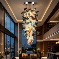 Lustre Moderne de Luxe en Verre Soufflé en Forme de Feuille, Grand Luminaire Suspendu pour Villa à Plafond Haut et Escalier, Vente en Gros OEM ODM