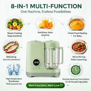 Robot culinaire pour bébé en verre de haute qualité, silencieux, avec chauffe-biberon et cuiseur vapeur pour purées, pour la maison, la voiture et le camping-car - Mixeur multifonctionnel pour nourrissons - Product Image 2