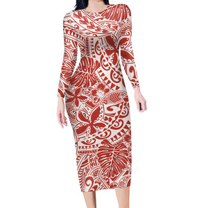<span class=keywords><strong>Robe</strong></span> blanche et <span class=keywords><strong>noire</strong></span> à manches longues femmes Samoa polynésien avec <span class=keywords><strong>fleurs</strong></span> tropicales imprimer robes de soirée moulantes robes de Cocktail Sexy - Product Image 3