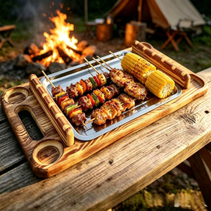 Bandeja de madera para brochetas de barbacoa, estante de almacenamiento para pícnic al aire libre, soporte para brochetas de carne de cordero para <span class=keywords><strong>carnicería</strong></span> - Product Image 6